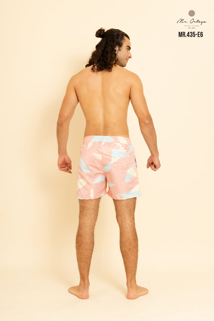 Traje De Baño Rosa Estampado Azul Y Amarillo