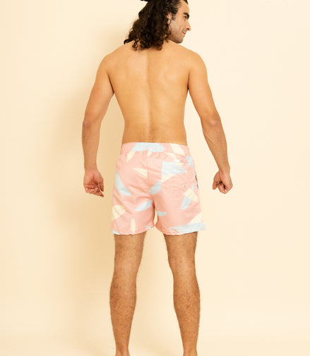 TRAJE DE BAÑO ROSA ESTAMPADO AZUL Y AMARILLO