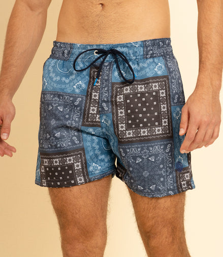 TRAJE DE BAÑO ESTAMPADO AZUL MARINO