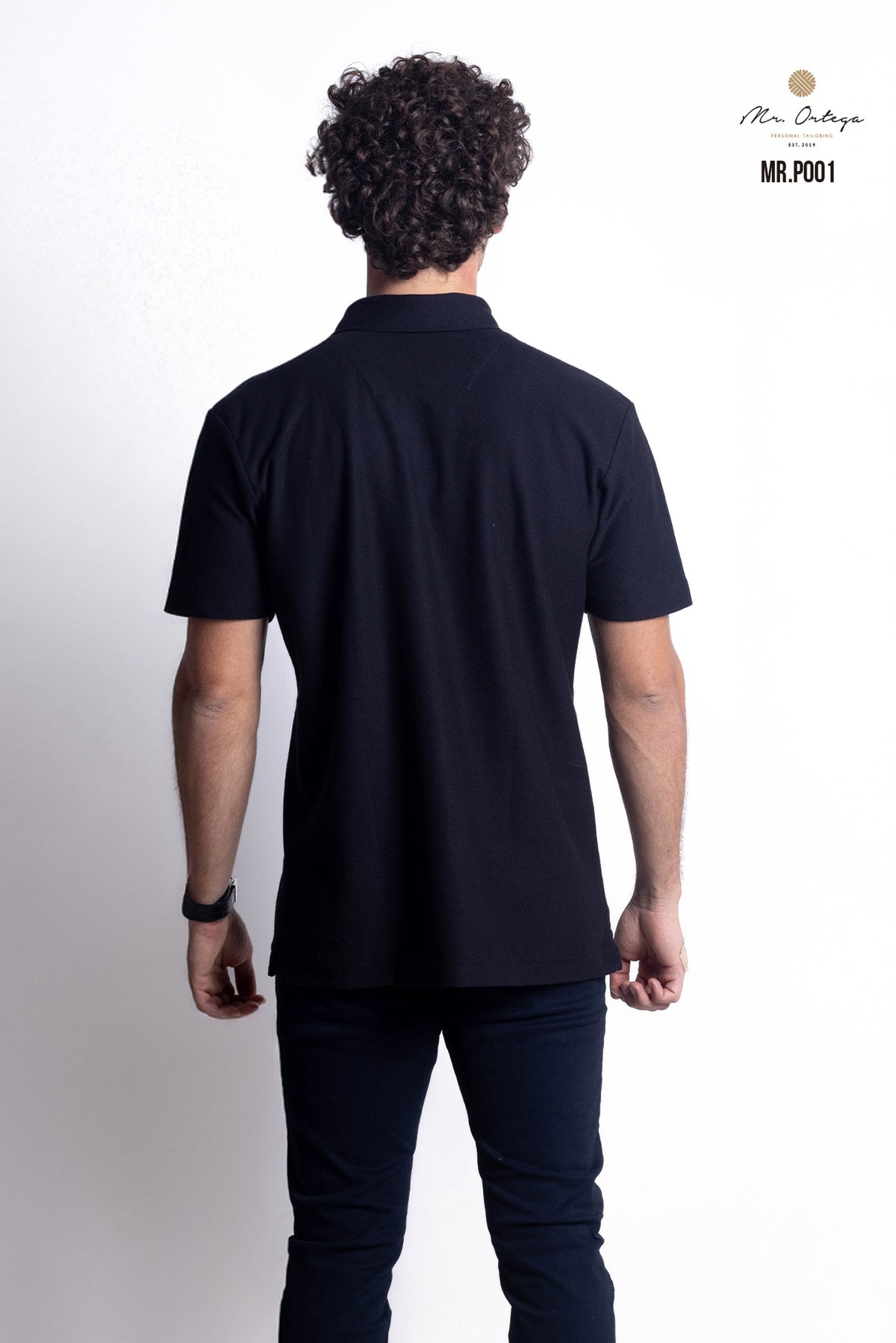 PLAYERA TIPO POLO TEXTURA WAFFLEADA NEGRO MANGA CORTA