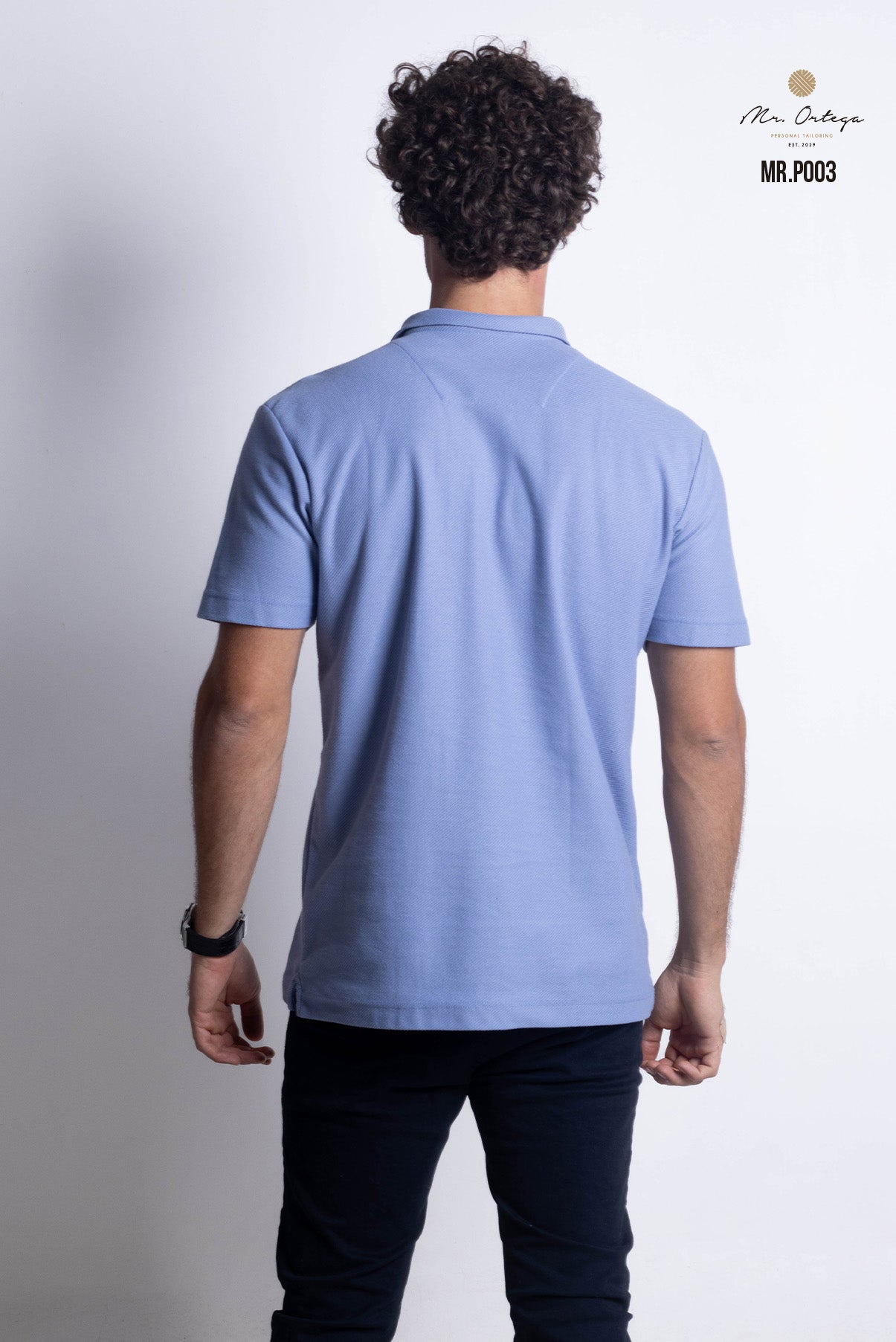 PLAYERA TIPO POLO TEXTURA WAFFLEADA AZUL ACERO MANGA CORTA