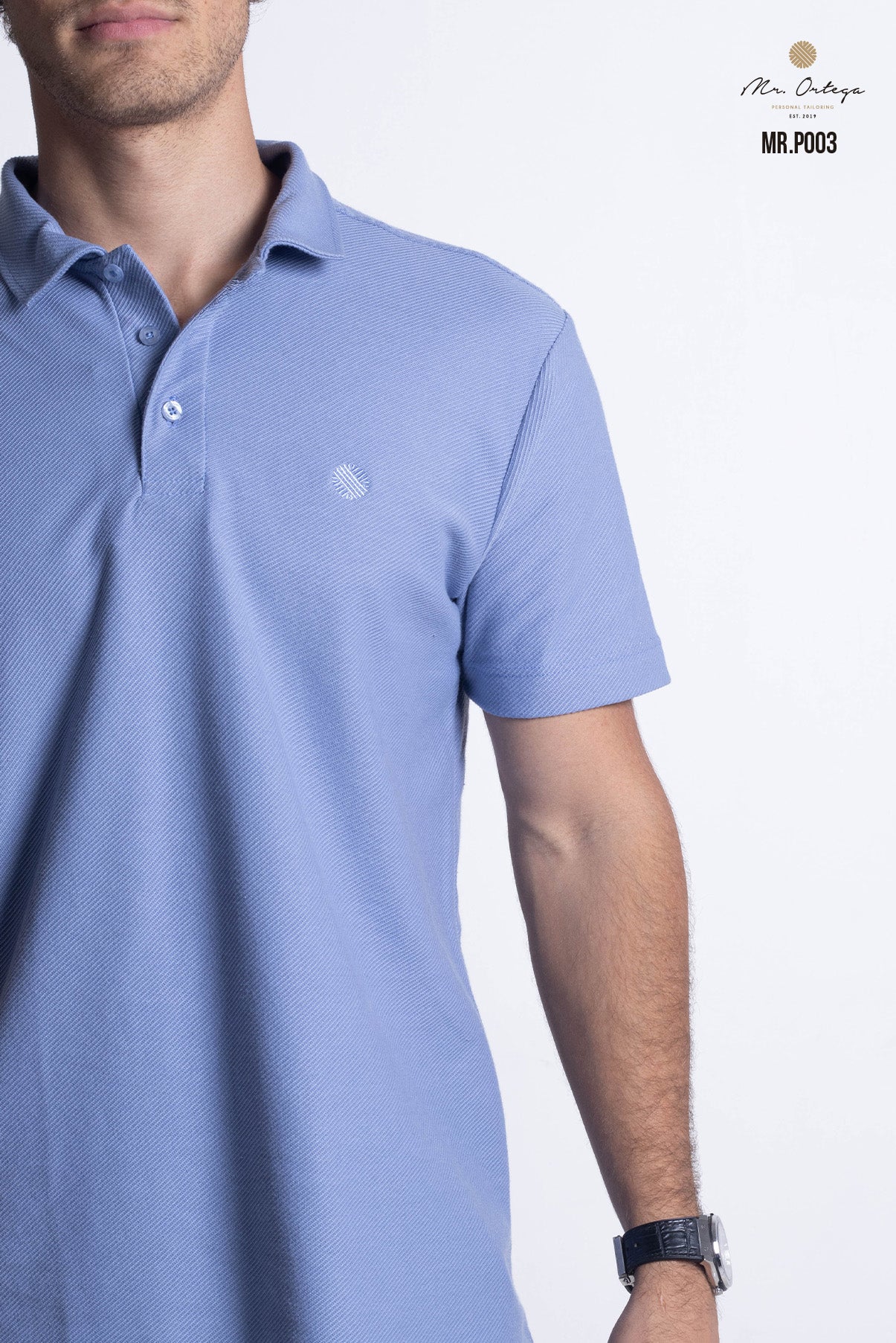 PLAYERA TIPO POLO TEXTURA WAFFLEADA AZUL ACERO MANGA CORTA