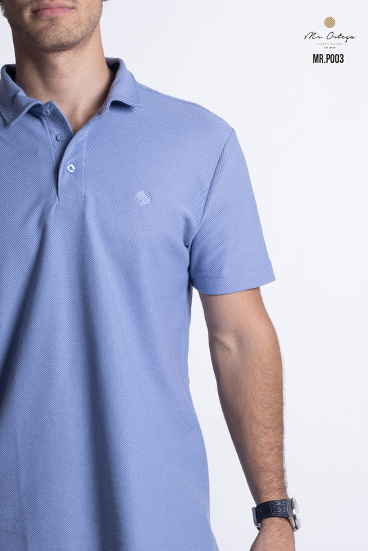 PLAYERA TIPO POLO TEXTURA WAFFLEADA AZUL ACERO MANGA CORTA