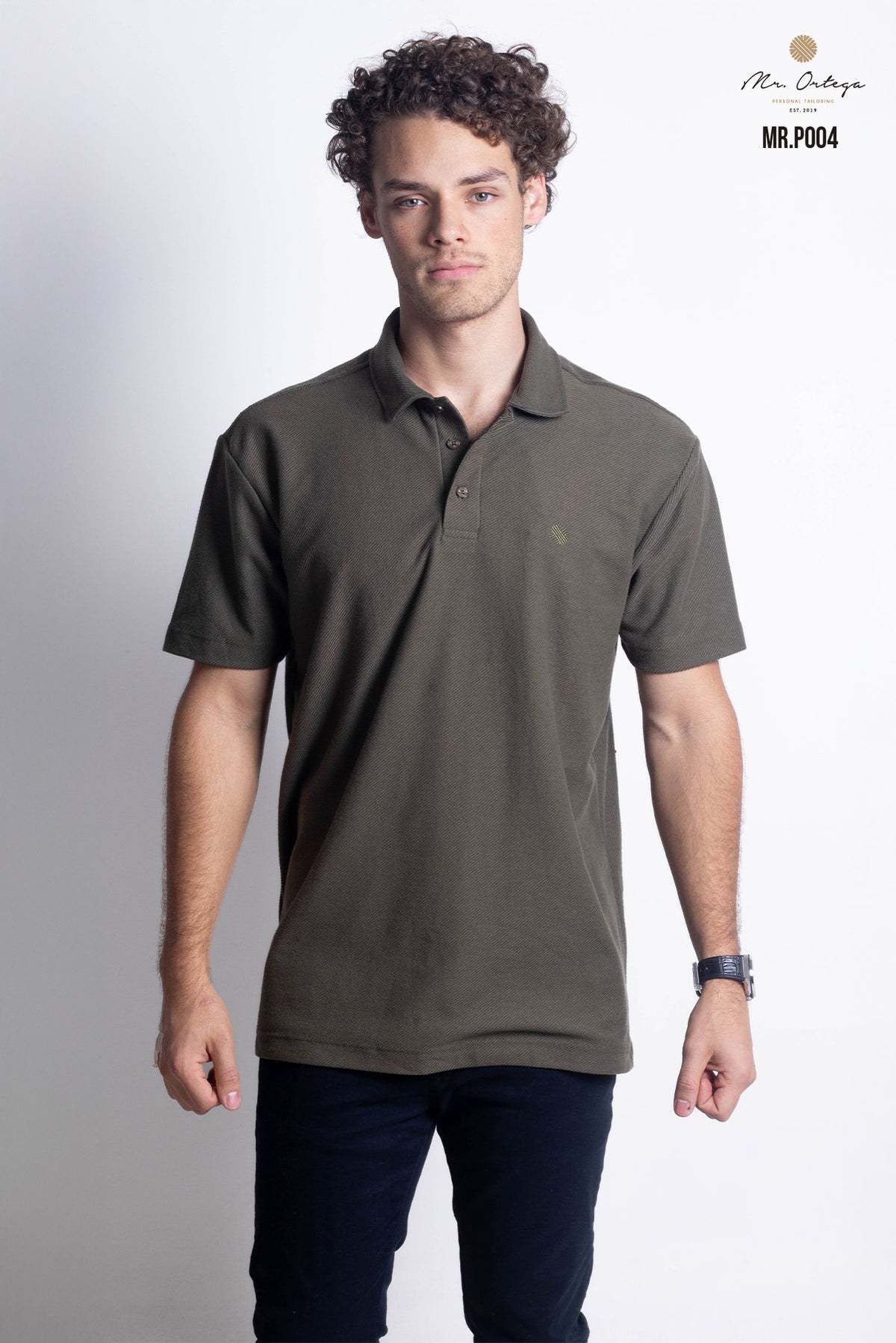 PLAYERA TIPO POLO TEXTURA WAFFLEADA VERDE MANGA CORTA