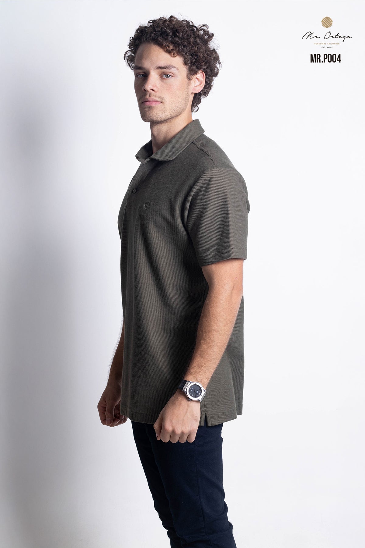 PLAYERA TIPO POLO TEXTURA WAFFLEADA VERDE MANGA CORTA