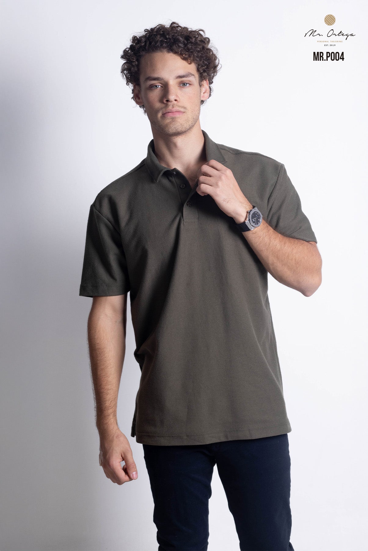 PLAYERA TIPO POLO TEXTURA WAFFLEADA VERDE MANGA CORTA