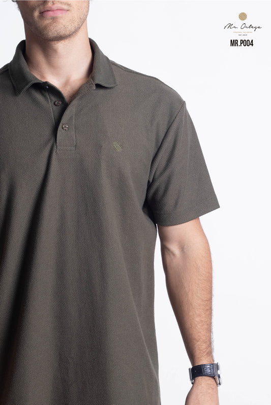PLAYERA TIPO POLO TEXTURA WAFFLEADA VERDE MANGA CORTA