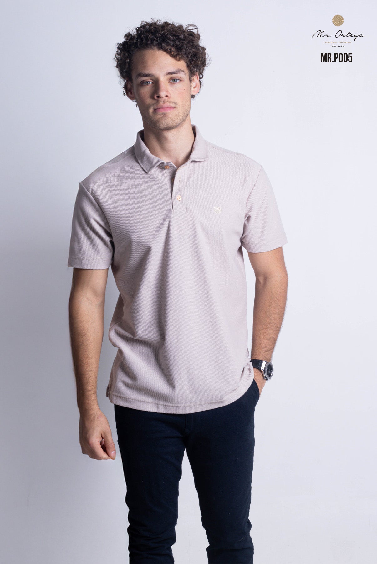 PLAYERA TIPO POLO TEXTURA WAFFLEADA BEIGE MANGA CORTA