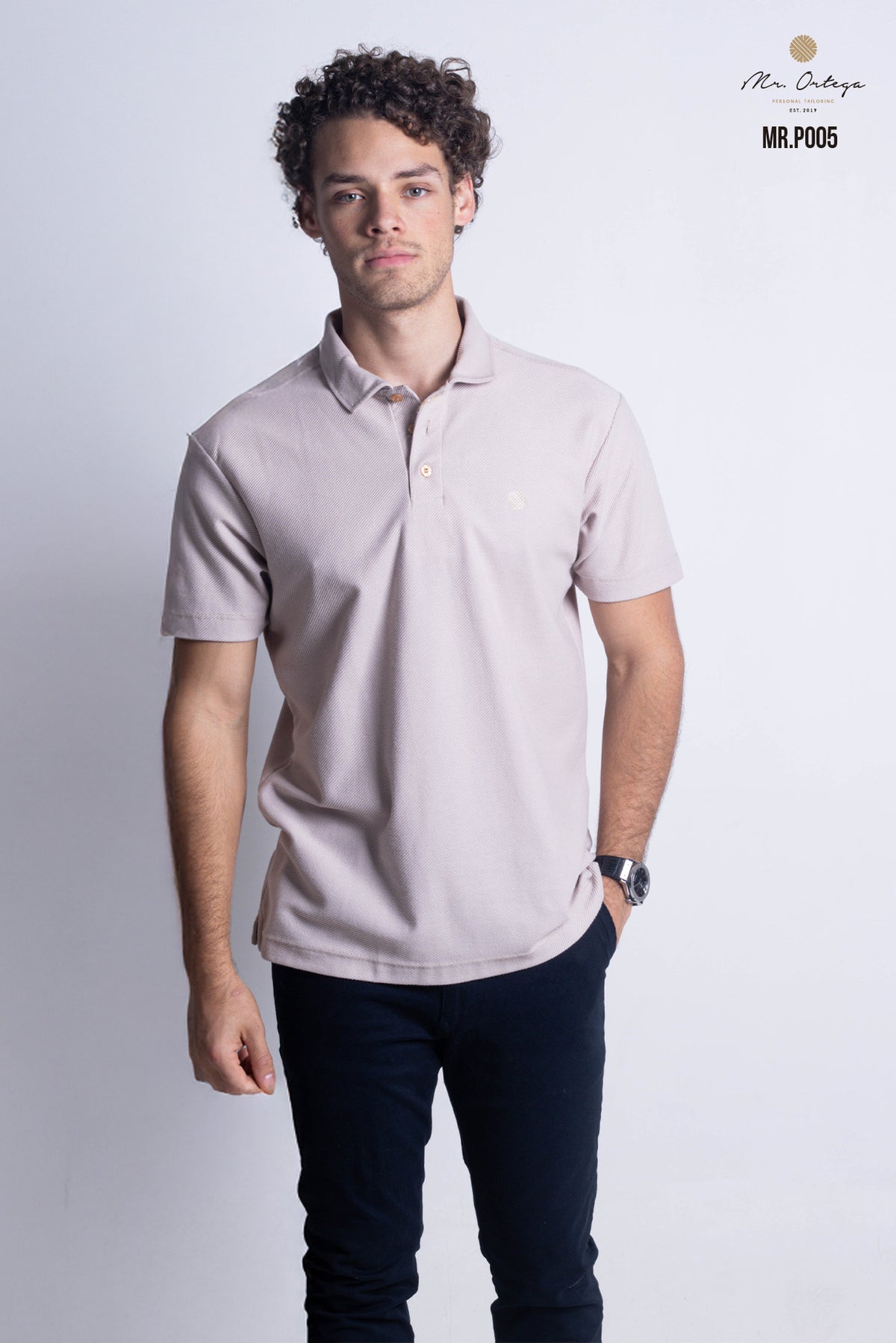 PLAYERA TIPO POLO TEXTURA WAFFLEADA BEIGE MANGA CORTA