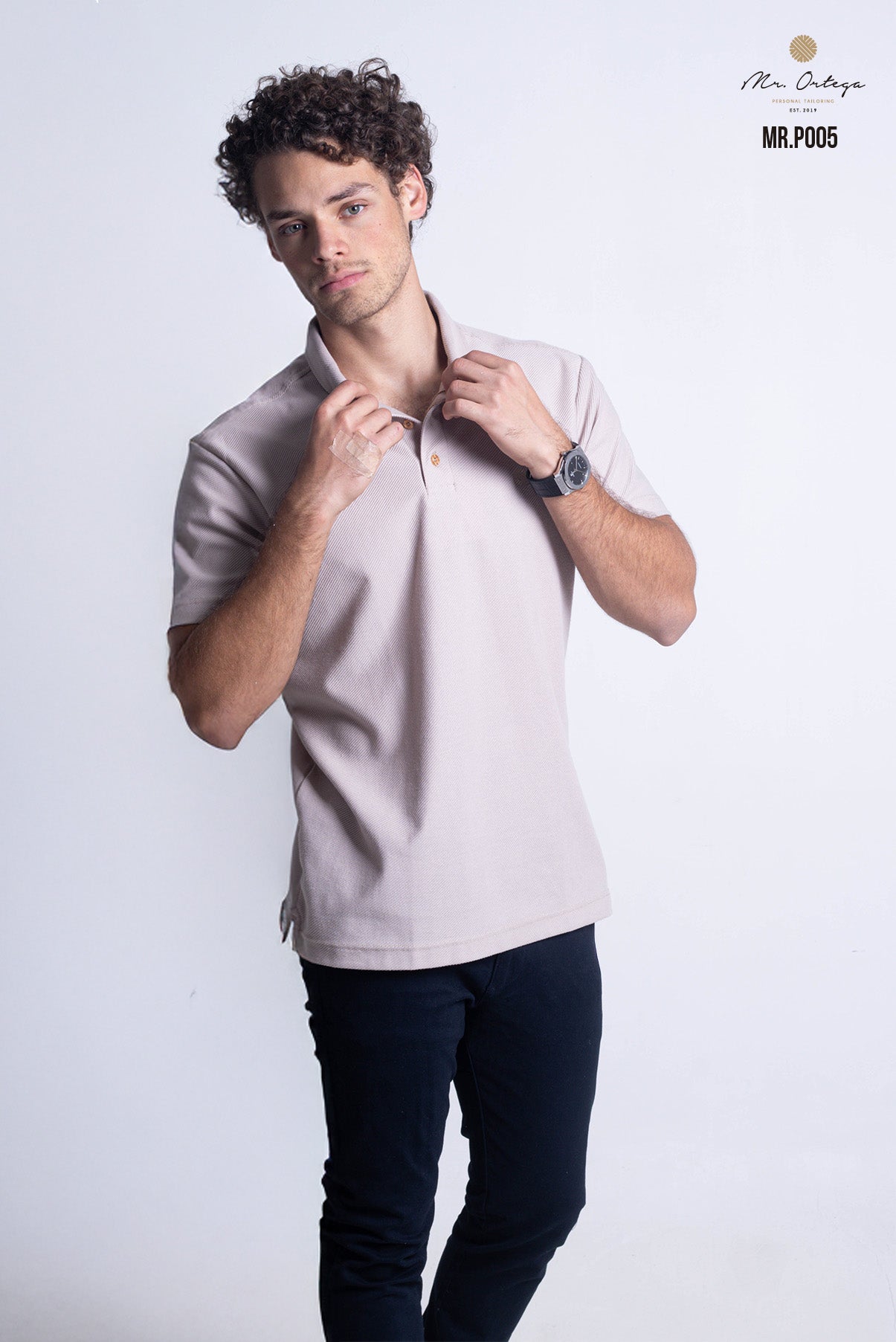 PLAYERA TIPO POLO TEXTURA WAFFLEADA BEIGE MANGA CORTA