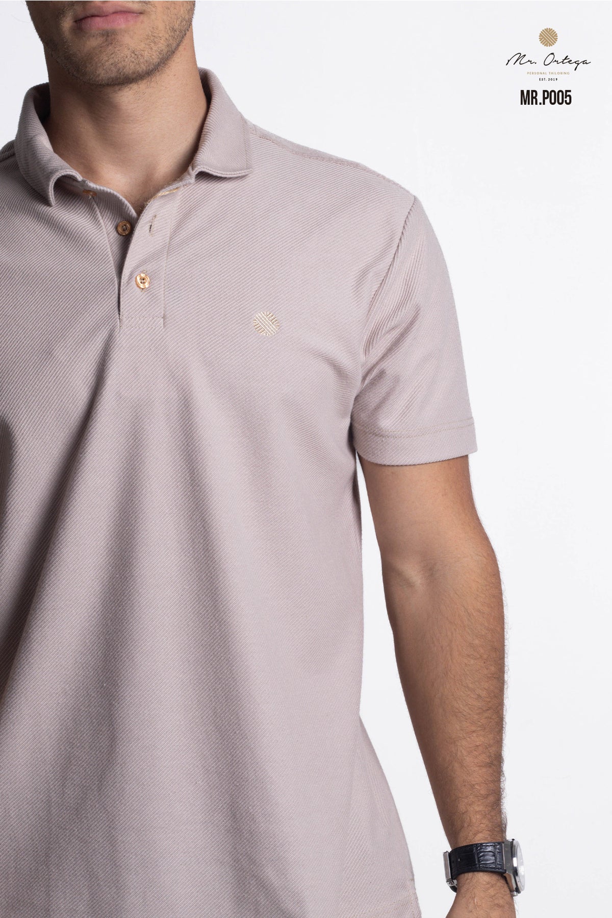 PLAYERA TIPO POLO TEXTURA WAFFLEADA BEIGE MANGA CORTA