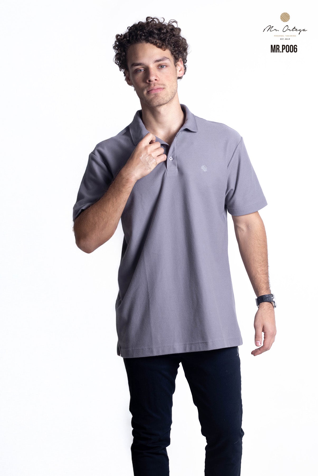 PLAYERA TIPO POLO TEXTURA WAFFLEADA GRIS MANGA CORTA