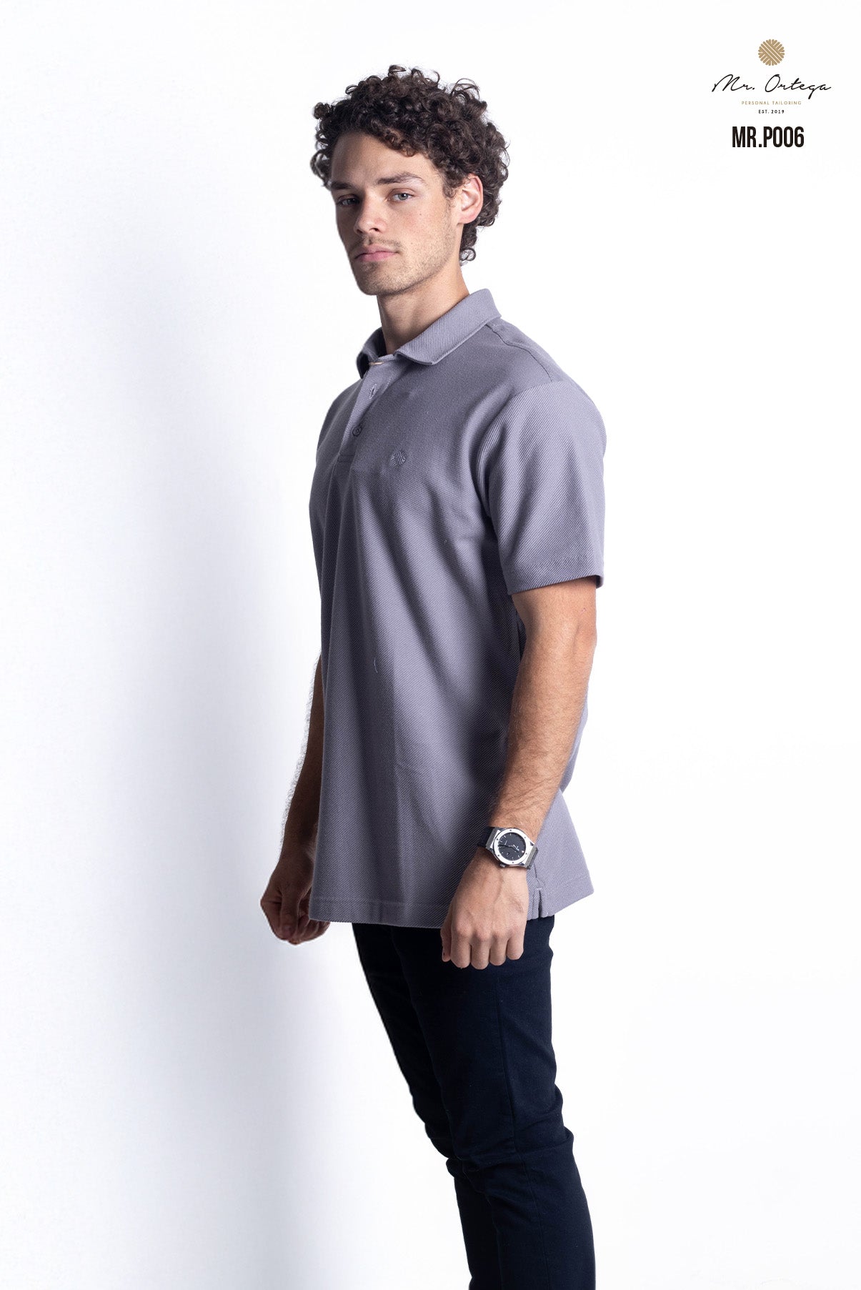 PLAYERA TIPO POLO TEXTURA WAFFLEADA GRIS MANGA CORTA