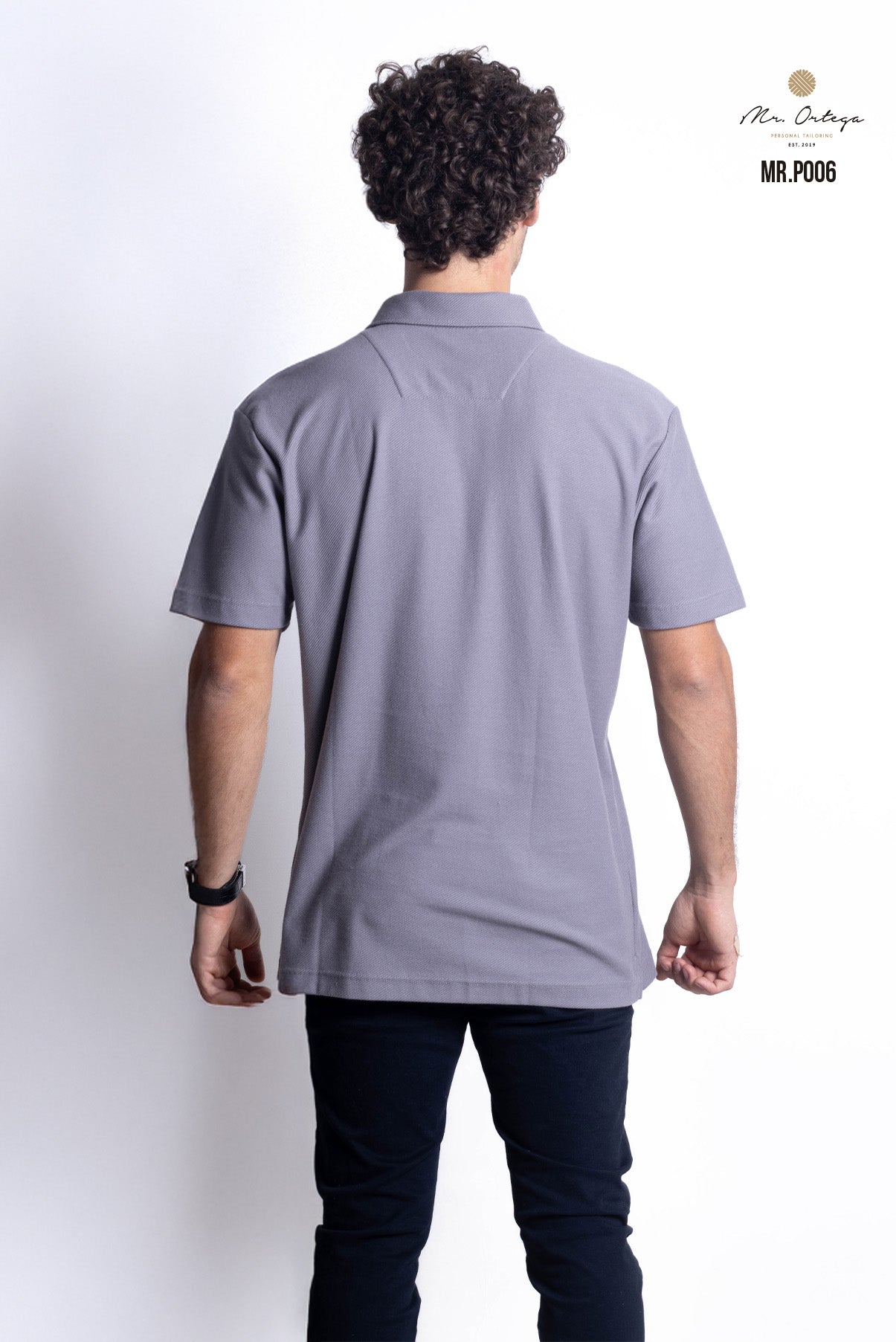 PLAYERA TIPO POLO TEXTURA WAFFLEADA GRIS MANGA CORTA