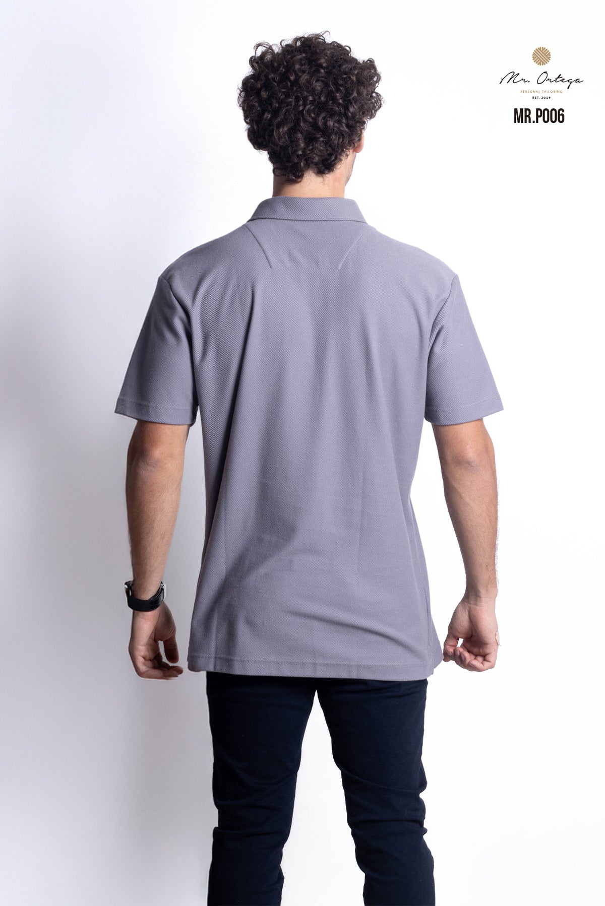 PLAYERA TIPO POLO TEXTURA WAFFLEADA GRIS MANGA CORTA