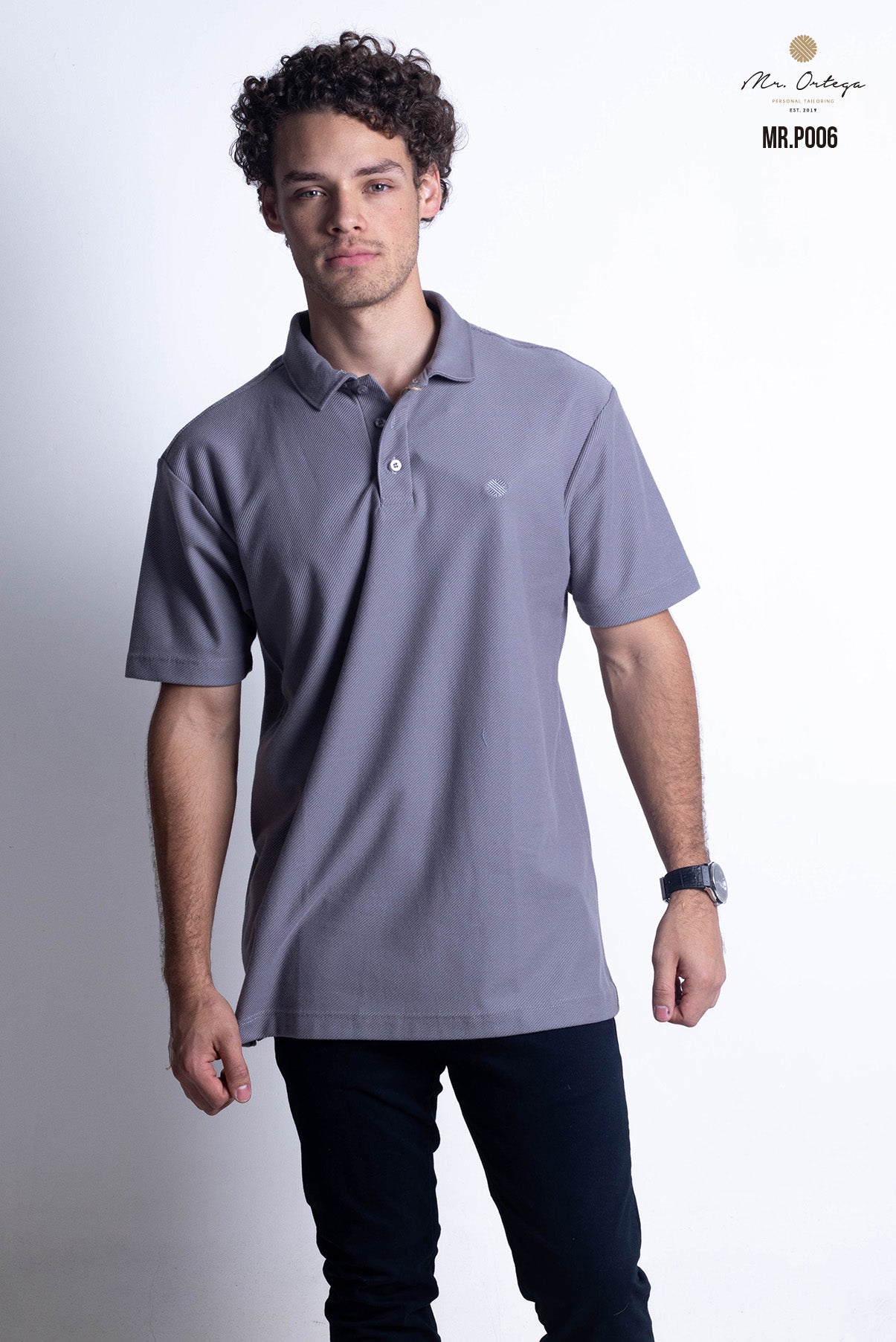 PLAYERA TIPO POLO TEXTURA WAFFLEADA GRIS MANGA CORTA