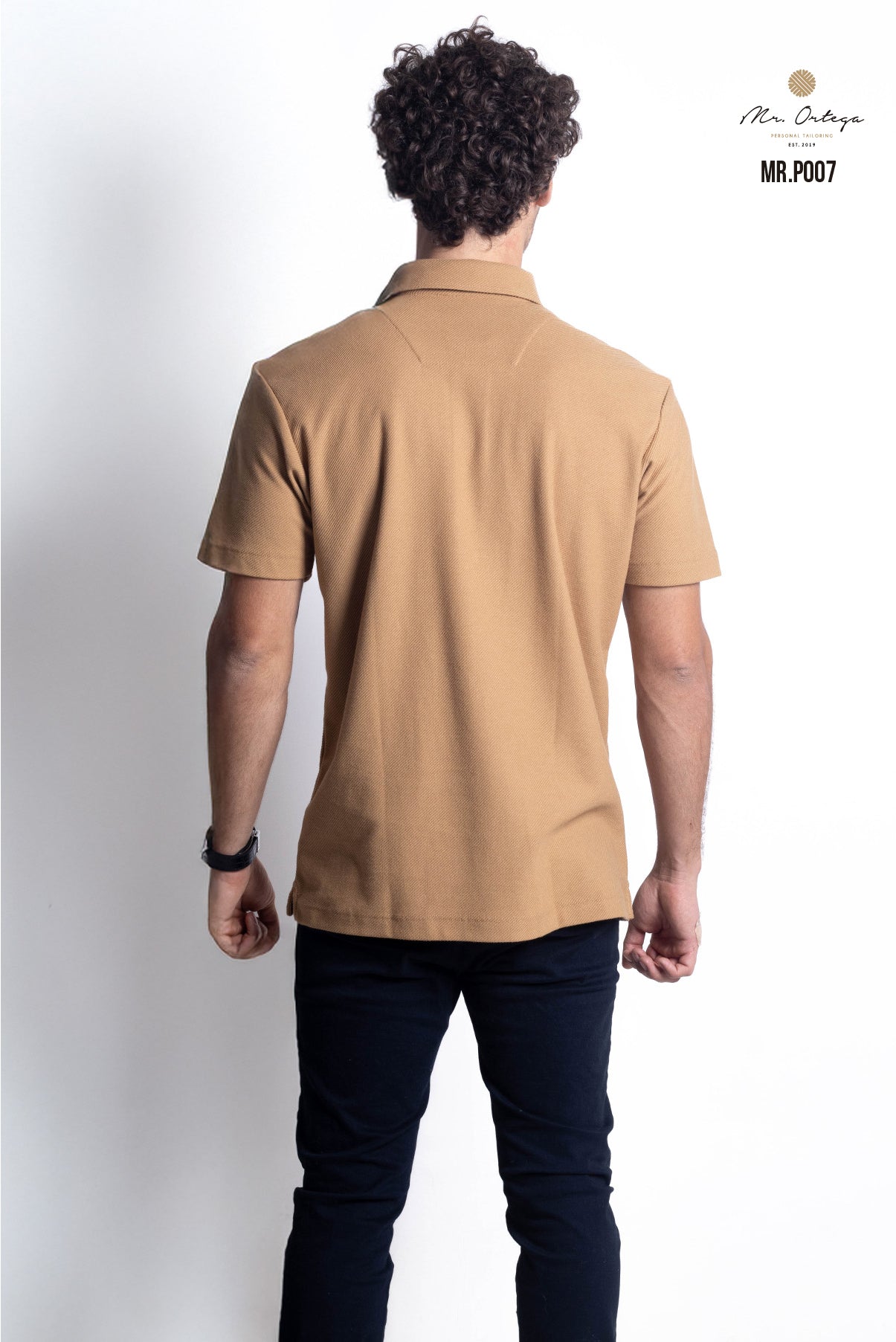 PLAYERA TIPO POLO TEXTURA WAFFLEADA CAQUI MANGA CORTA