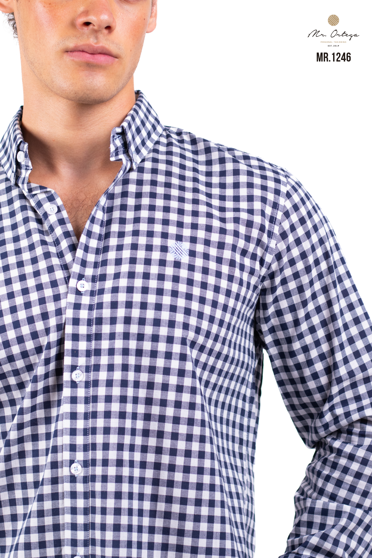 CAMISA CUADROS PEQUEÑOS MARINO Y BLANCO MANGA LARGA