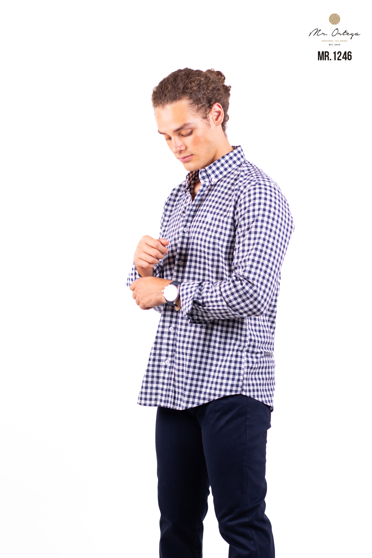 CAMISA CUADROS PEQUEÑOS MARINO Y BLANCO MANGA LARGA
