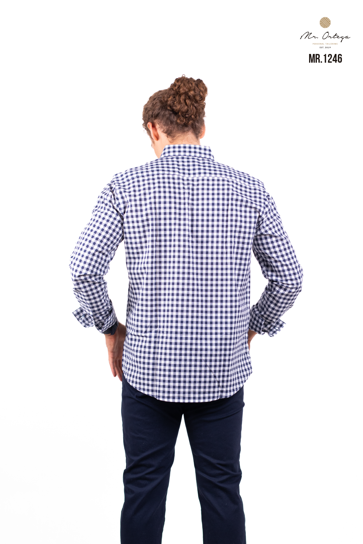 CAMISA CUADROS PEQUEÑOS MARINO Y BLANCO MANGA LARGA