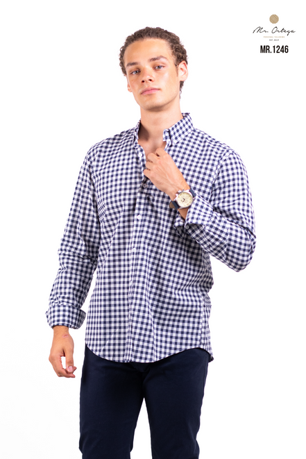 CAMISA CUADROS PEQUEÑOS MARINO / BLANCO