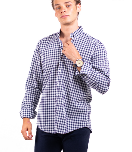 CAMISA CUADROS PEQUEÑOS MARINO / BLANCO