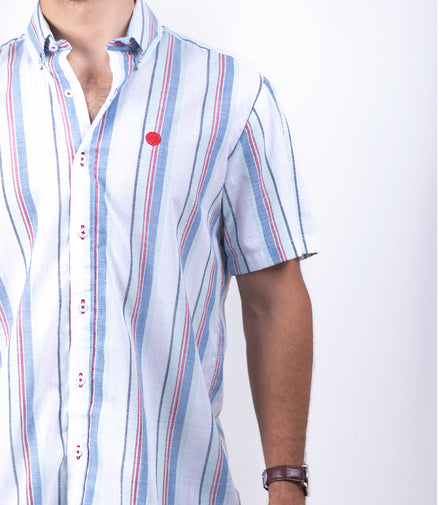 CAMISA RAYAS BLANCO, GRIS, ROJO