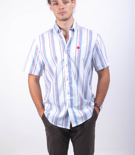 CAMISA RAYAS BLANCO, GRIS, ROJO