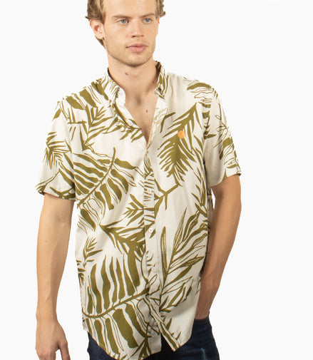 CAMISA BEIGE CLARO HOJAS VERDES