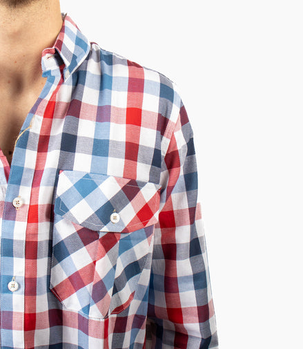 CAMISA CUADROS BLANCO / AZUL Y ROJO DOBLE BOLSA