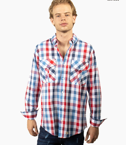 CAMISA CUADROS BLANCO / AZUL Y ROJO DOBLE BOLSA