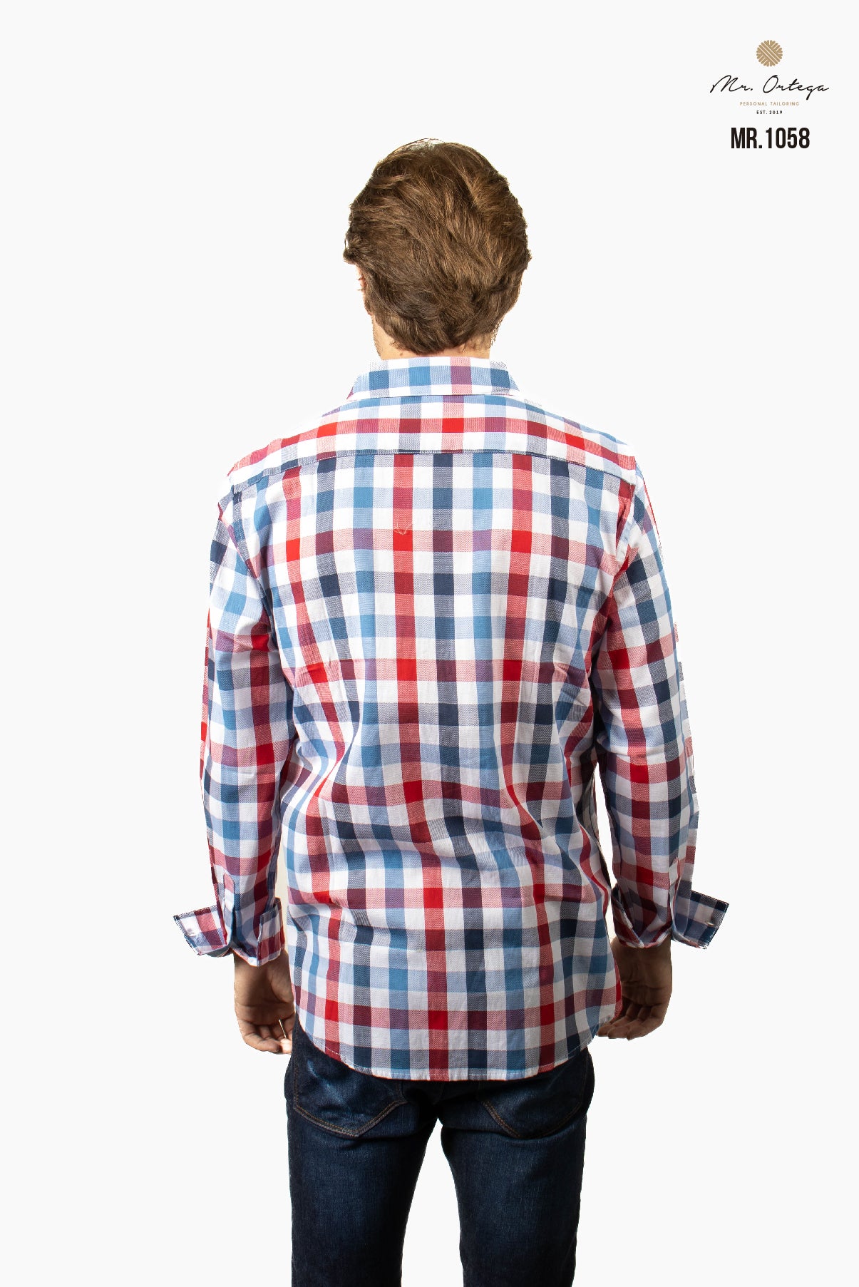 CAMISA CUADROS PEQUEÑOS BLANCO, AZUL Y ROJO DOBLE BOLSA MANGA LARGA