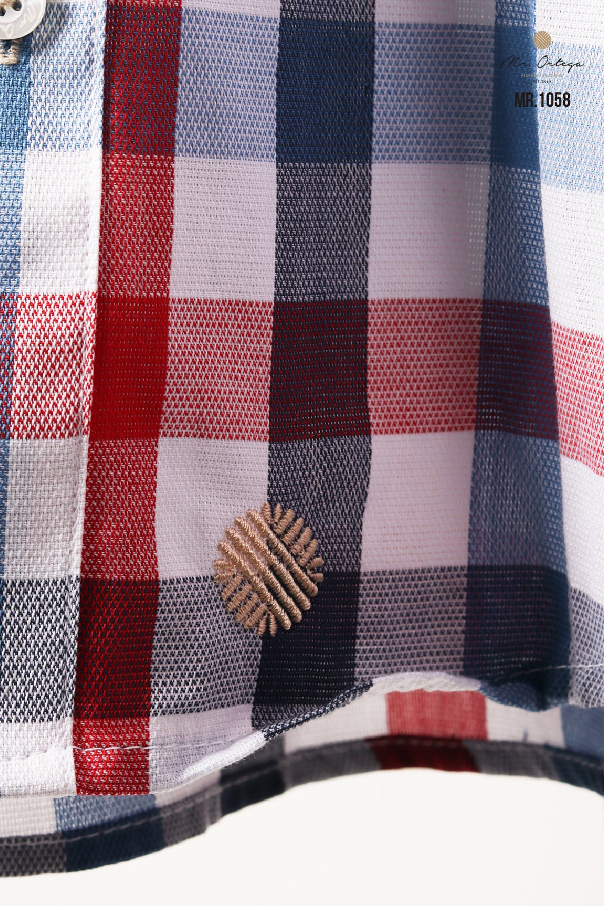CAMISA CUADROS PEQUEÑOS BLANCO, AZUL Y ROJO DOBLE BOLSA MANGA LARGA