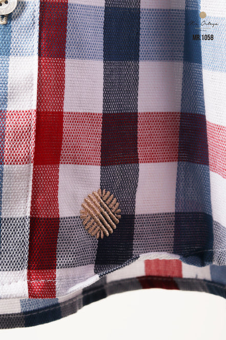 CAMISA CUADROS BLANCO / AZUL Y ROJO DOBLE BOLSA