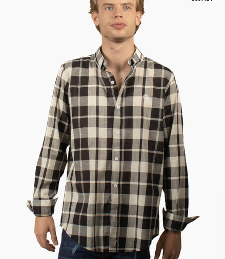 CAMISA CUADROS NEGRO Y BEIGE