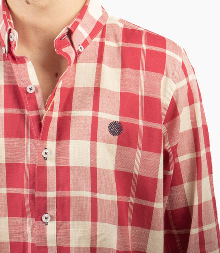 CAMISA CUADROS ROJA Y BEIGE