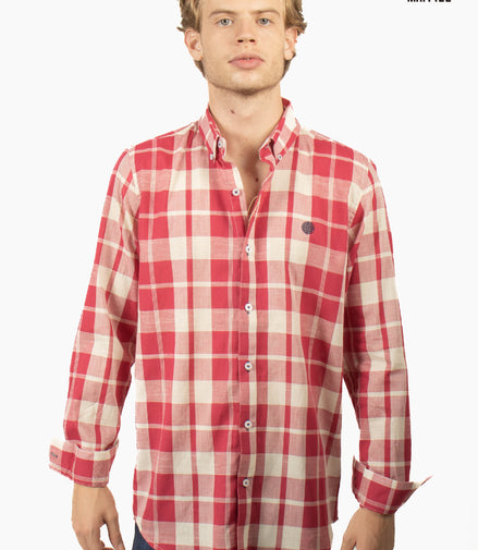 CAMISA CUADROS ROJA Y BEIGE
