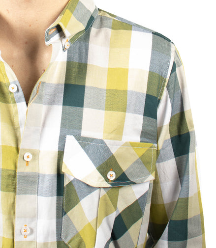 CAMISA CUADROS VERDE OSCURO Y VERDE LIMÓN DOBLE BOLSA