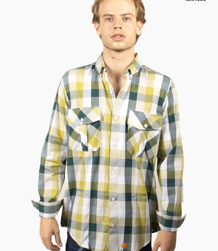 CAMISA CUADROS VERDE OSCURO Y VERDE LIMÓN DOBLE BOLSA