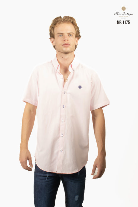 CAMISA LISA ROSA PASTEL MANGA CORTA