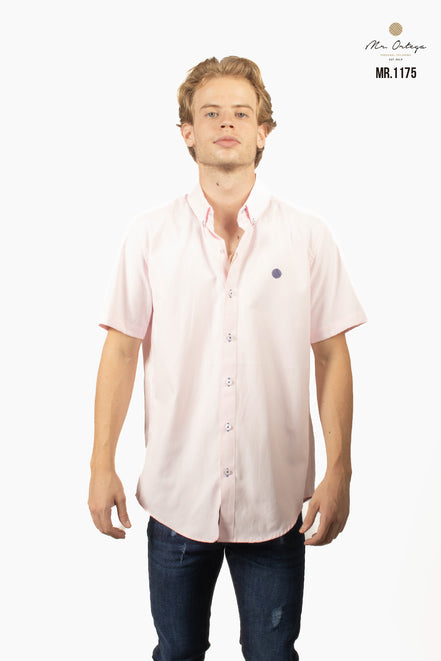 CAMISA LISA ROSA PASTEL MANGA CORTA