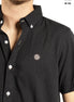 CAMISA NEGRA BORDADO BEIGE MANGA CORTA
