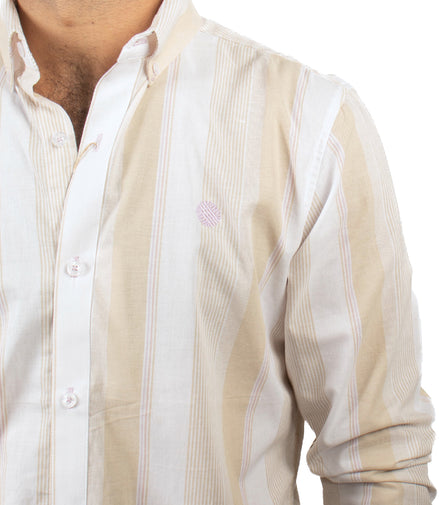 CAMISA RAYAS CAFÉ CLARO Y HUESO