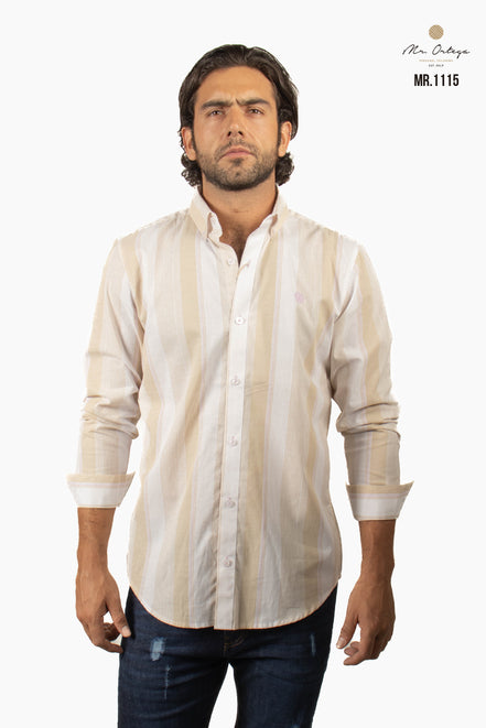 CAMISA RAYAS CAFÉ CLARO Y HUESO