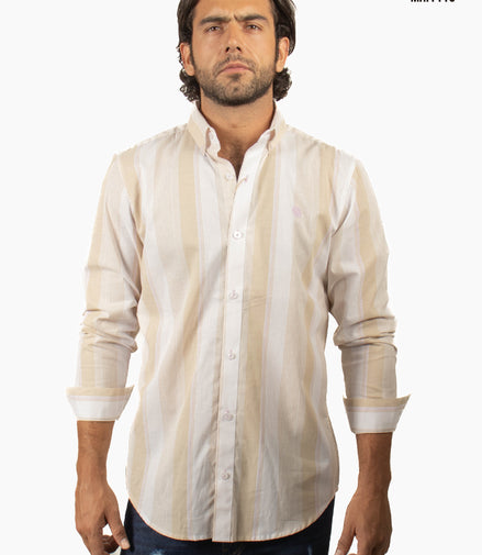 CAMISA RAYAS CAFÉ CLARO Y HUESO