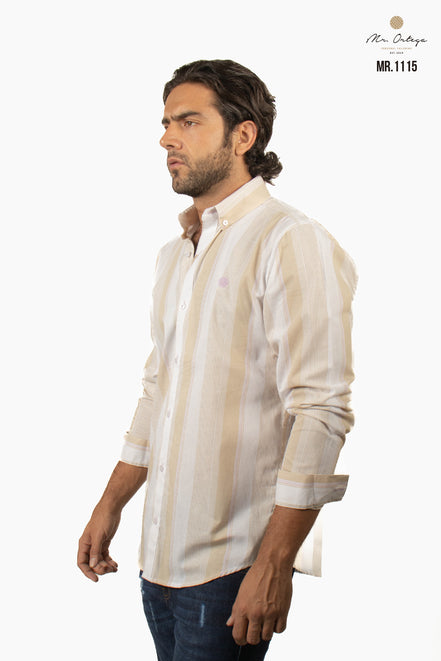 CAMISA RAYAS CAFÉ CLARO Y HUESO