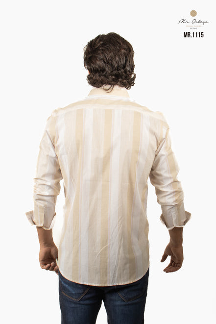 CAMISA RAYAS CAFÉ CLARO Y HUESO