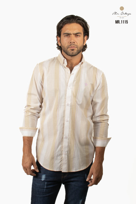 CAMISA RAYAS CAFÉ CLARO Y HUESO