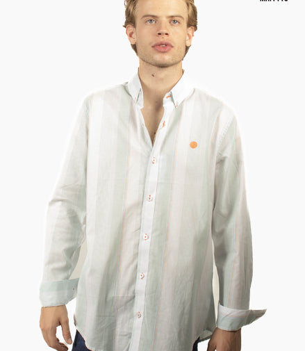 CAMISA RAYAS VERDE AGUA / HUESO Y ROSA