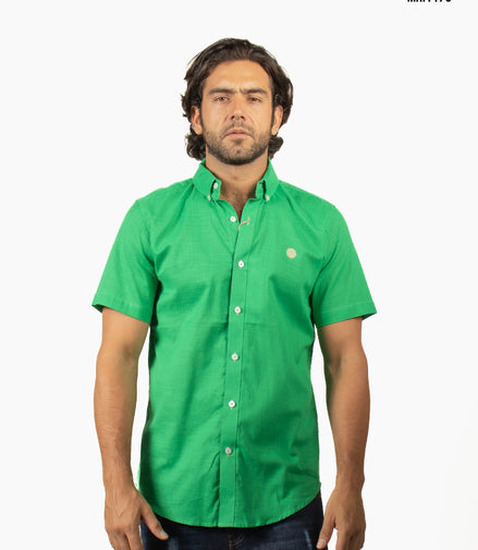 CAMISA VERDE LIMÓN LISA MANGA CORTA